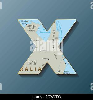 Vector illustration of uppercase letter x with map to use monograms, logos,emblems Stock Vector