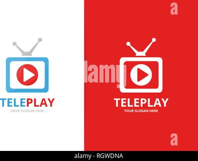 Vector button play and tv logo combination. Record and television symbol or icon. Unique help and media logotype design template. Stock Vector