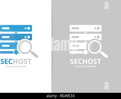 Vector host and loupe logo combination. Server and magnifying symbol or icon. Unique data and search logotype design template. Stock Vector
