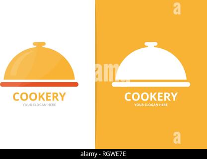 Vector dish logo combination. Plate symbol or icon. Unique kitchen logotype design template. Stock Vector
