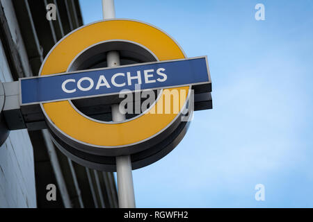 London Coaches Sign Close up Stock Photo