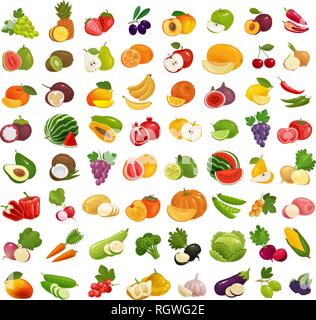 Set of fruits and vegetables. Fresh food, healthy eating concept. Vector illustration Stock Vector