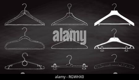 Set of clothes hangers on a chalkboard. Vector Stock Vector