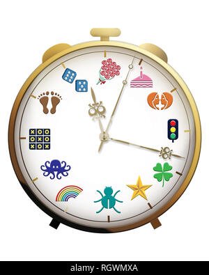 Clock with icons representing digits Stock Photo