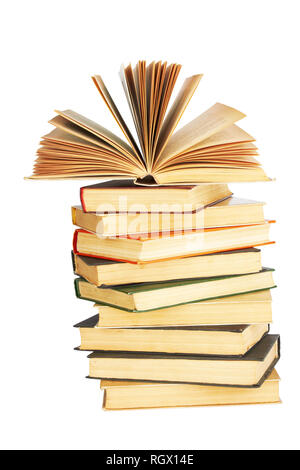 Composition with stack of books isolated on white Stock Photo