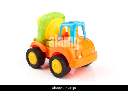 Yellow concrete mixer truck on white background Stock Photo