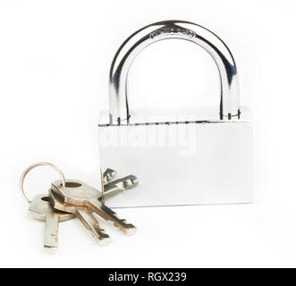 Padlock with keys on white background Stock Photo - Alamy