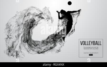 Abstract silhouette of a volleyball player man on white background from particles. Vector illustration