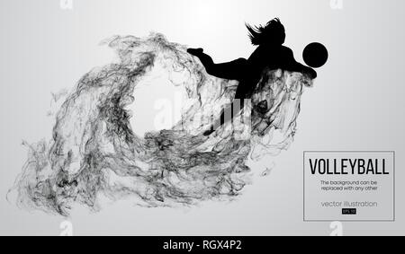Abstract silhouette of a volleyball player woman on white background from particles. Vector illustration