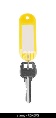 key on a blank keyring with space for text, isolated on white Stock Photo