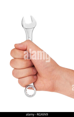 spanner in hand isolated on a white background Stock Photo