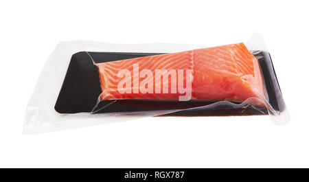 Fillet of salmon vacuum packed isolated on white background Stock Photo