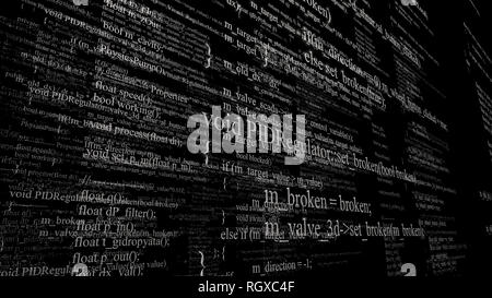 Software source code. Layers of program code on black background Stock ...