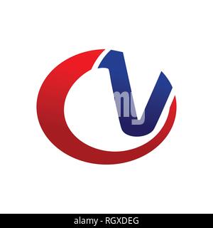 CV Initials Lettermark Red Blue Symbol Vector Logo Design Graphic Stock Vector