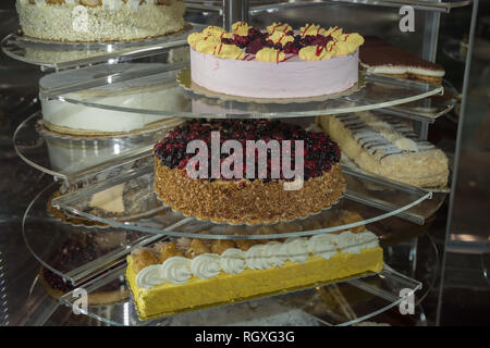 Several Types of Stuffed Cakes inside a Pastry Display Stand Stock ...