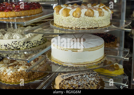 Several Types of Stuffed Cakes inside a Pastry Display Stand Stock ...