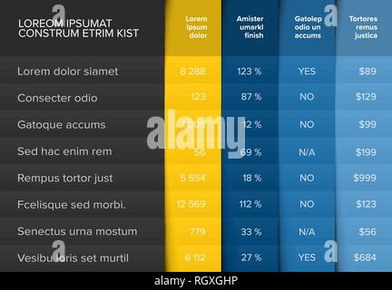 Multipurpose table layout template with nice folded design - yellow and blue dark version Stock Vector
