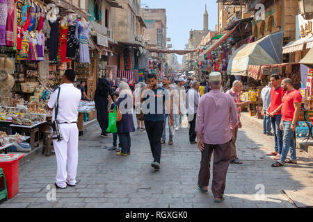 Walking by Khan el-Khalili, the major souk in the historic center of Islamic Cairo. The bazaar is one of Cairo's ma Stock Photo