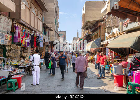 Walking by Khan el-Khalili, the major souk in the historic center of Islamic Cairo. The bazaar is one of Cairo's ma Stock Photo