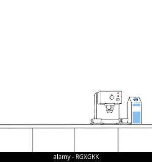 Sketch illustration drawing of coffee machine on desktop against blank wall Stock Photo