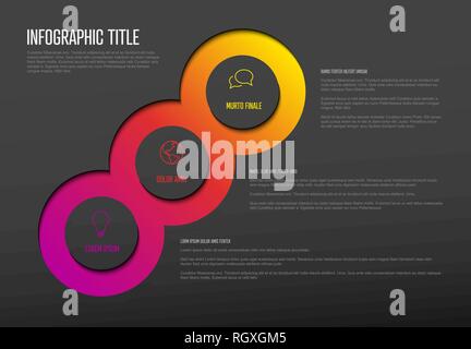 Vector multipurpose Infographic template with three elements options and modern colors on a dark background Stock Vector