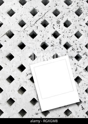 Blank square instant photo frame on white marble stone grid background Stock Photo