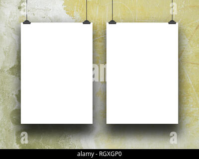 Two blank frames against white and yellow concrete wall background Stock Photo