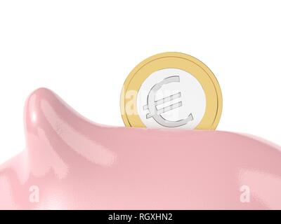 Piggy bank on white background. Savings. Euro. Closeup. Stock Photo