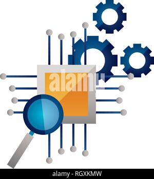 motherboard circuit magnifying glass gears Stock Vector Image & Art - Alamy