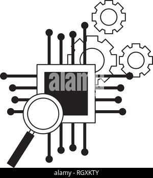 motherboard circuit magnifying glass gears Stock Vector Image & Art - Alamy