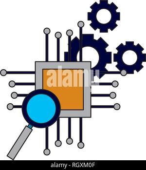 motherboard circuit magnifying glass gears Stock Vector Image & Art - Alamy