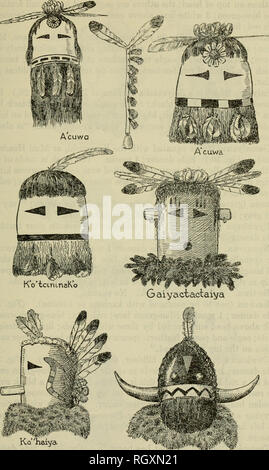 . Bulletin. Ethnology. White] THE PUEBLO OF SIA, NEW MEXICO 239. Ko' 'haiya Sai'Valac Figure 29.—Katsina masks.. Please note that these images are extracted from scanned page images that may have been digitally enhanced for readability - coloration and appearance of these illustrations may not perfectly resemble the original work.. Smithsonian Institution. Bureau of American Ethnology. Washington : G. P. O. Stock Photo