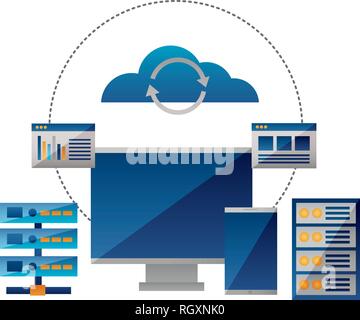 cloud computing monitor cellphone database Stock Vector
