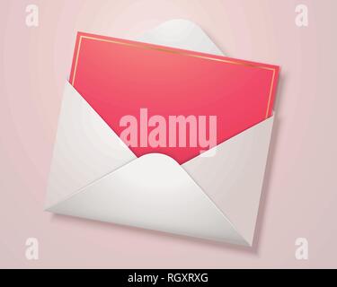 Blank red card with open envelope in 3d illustration Stock Vector