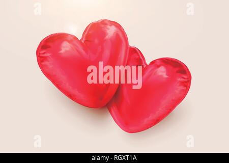 Red heart shaped balloons in 3d illustration Stock Vector