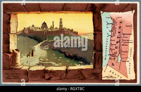 Antique map of Palestine from 1889 advertising card. Stock Photo
