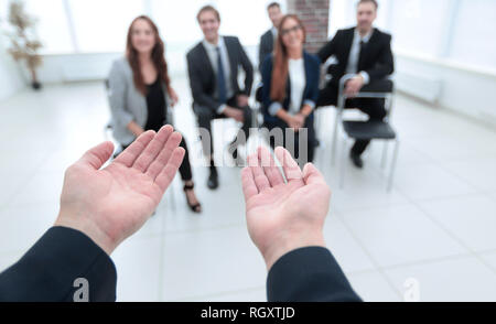 businesswoman, teacher or mentor coach speaking to young people Stock Photo