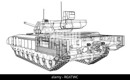 Blueprint of realistic tank Stock Vector