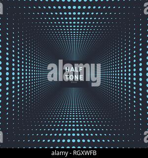 Abstract blue color halftone room perspective dark background and texture. Vector illustration Stock Vector