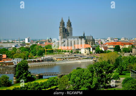 Magdeburg Cathedral, view from the observation tower at the Elbe, Germany, Europe Stock Photo