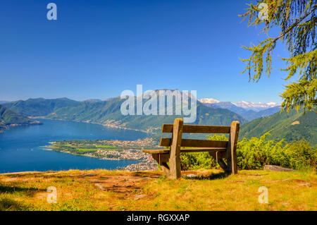 Panoramic View over an Alpine Lake Maggiore with Mountain in Ticino, Switzerland. Stock Photo