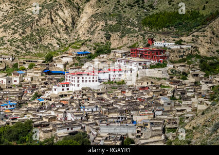 Aerial view on the town and monastery in Kali Gandaki valley Stock Photo