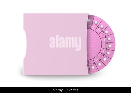 Vector Realistic Packaging of Birth Control Pills in Box Closeup Isolated. Contraceptive Pill, Hormonal Tablets. Design Template of Women Drugs for Stock Vector