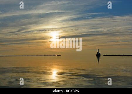 Sun and Calm in the Evening on Lake Superior near McLain State Park in Michigan Stock Photo