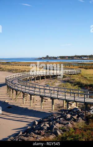 Scenic view of a beautiful sandy beach on the Atlantic Ocean Coast. Taken in La Dune de Bouctouche, New Brunswick, Canada. Stock Photo