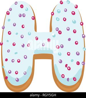 Glazed donut font realistic vector letter H Stock Vector