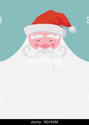 Christmas greeting illustration card. Happy Santa with a beard with empty space for your text. Santa Claus character with a banners for design flyers, Stock Vector