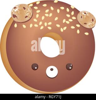 Chocolate Donut Font Concept. Delicious Letter O. Vector illustration isolated on white background Stock Vector