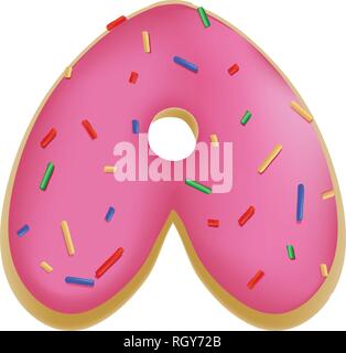 Rose Glazed Donut Font Concept with blue sprinkles. Delicious Letter A. Vector illustration isolated on white background Stock Vector
