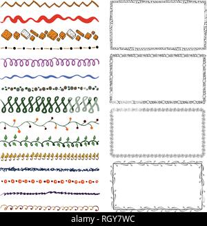 set of hand-drawn doodle frames. Sketch borders Stock Vector